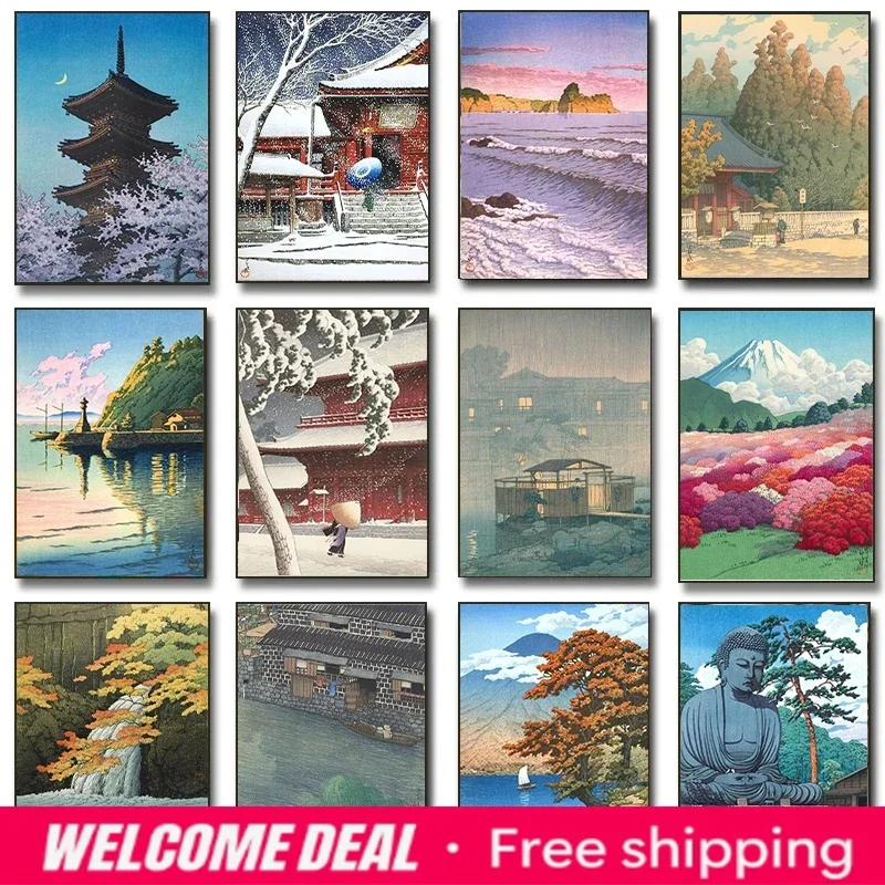 Kawase Hasui Artwork Posters and Prints Retro Japanese Landscapes Canvas Painting Wall Art Pictures for Room Office Home Deco