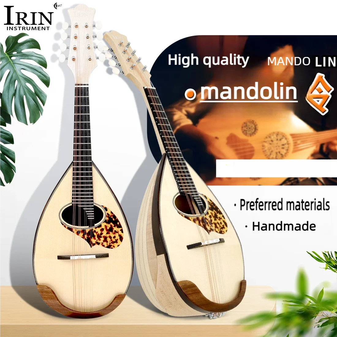 IRIN MD-60 8 Strings Mandolin Guitar Maple Wood Spoon Shaped Mandolin - Handmade Wooden Musical Instrument