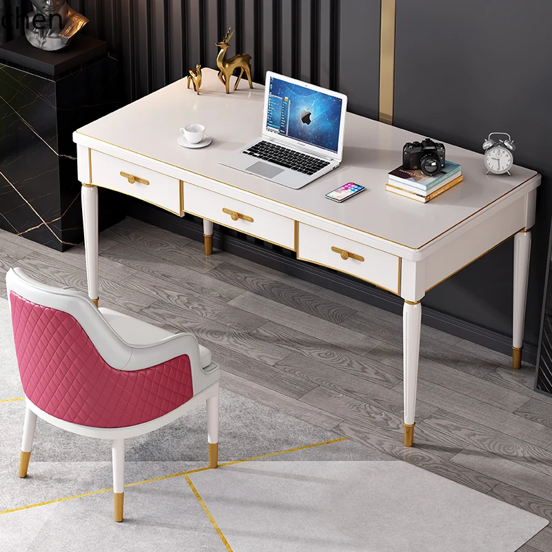 HSN white desk, all solid wood writing desk, computer desk, post-modern table, luxury table and chairs