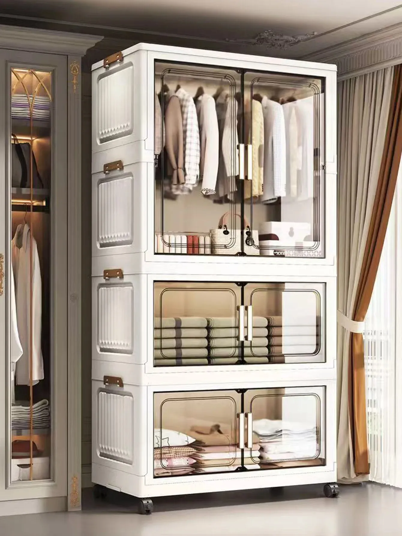 Armoire de rangement pliante multi-scènes blanc/noir/gris, pour la maison, le bureau, la cuisine, la salle de bain, organisateur multifonctionnel avec portes