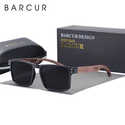 BARCUR Original Design Natural Wood Sunglasses Polarized Business Sun Glasses for Men Eyewear Square Luxury Brand Eyewear