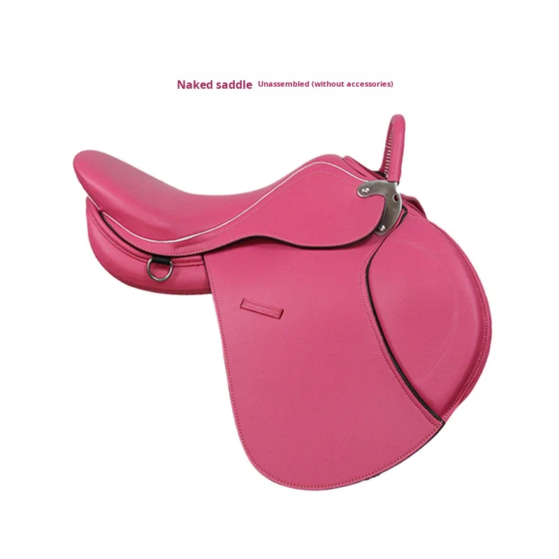 Pink Microfiber Obstacle Saddle 9-Piece Set Women's Equestrian Equipment Double Abdomen Armrests Complete Set for Teaching
