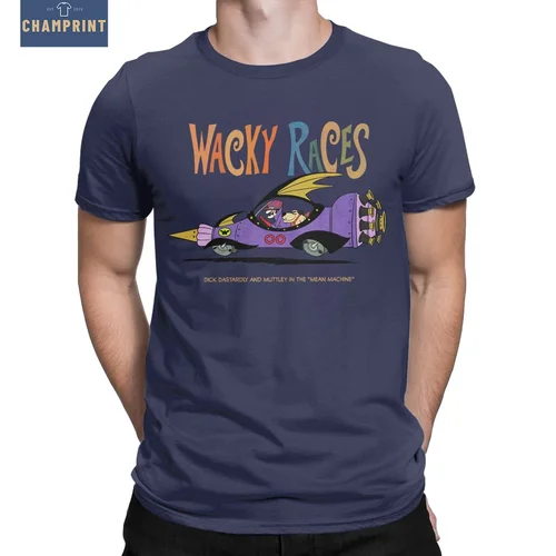 Camiseta para hombre de los años 60, carreras locas, camisetas divertidas de algodón 100% con dibujos animados, camisetas de manga corta, ropa con cuello redondo estampada