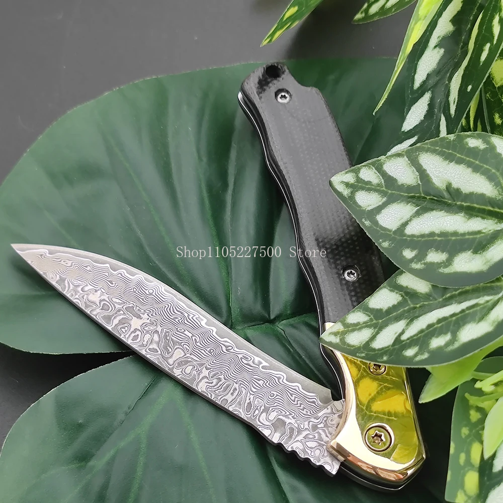 Wilderness Adventure Camping Damascus Steel Blade High Hardness Folding Knife Climbing Backpack Field Cutting Pocket Knife EDC