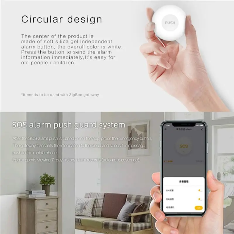 DT38 Tuya Smart Life ZigBee One-Key Alarm SOS Emergency Call Button Wireless Emergency Button Smart Life App Remote Control