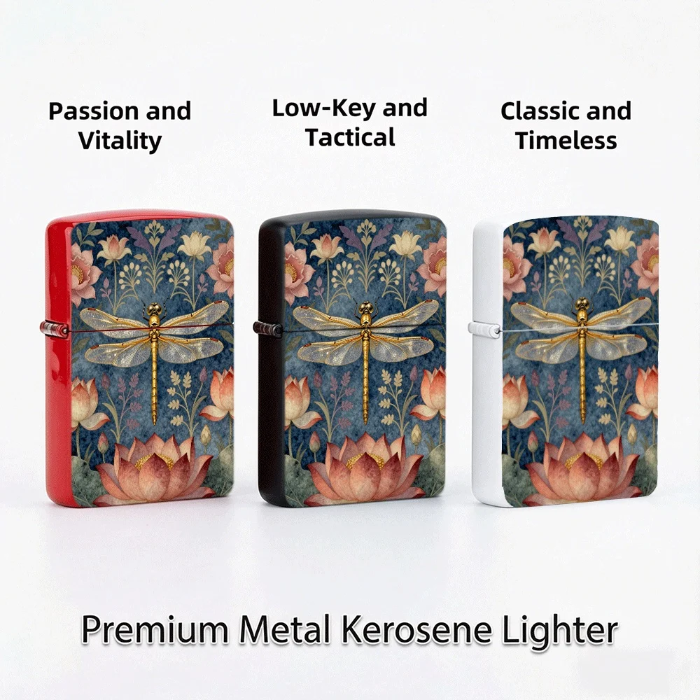 Flip Top Lighter Dragonfly Lotus Flower Botanical Vintage Art Nouveau Pattern lighters vintage lighters for smokers