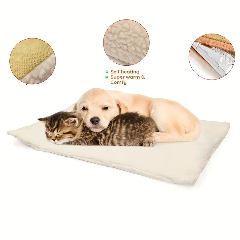 

Self-Warming Thermal Pet Bed - Heated Cushion Mat for Cats and Dogs - Soft Cotton Rectangle Shape, Uncharged, Suitable for Small