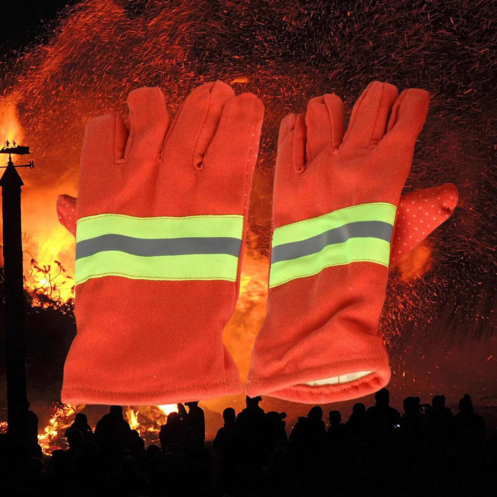 2Pcs Orange Feuerwehr Handschuhe Handschuh Feuer Beweis mit Reflektierende Trim Hand Schutz Arbeit Handschuh für Männer und Frauen