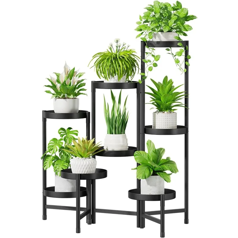 

8 Tier Metal Plant Stand Indoor Outdoor, Foldable Corner Tall Plant Stand for Multiple Plants, Tiered Plant Shelf Display Rack