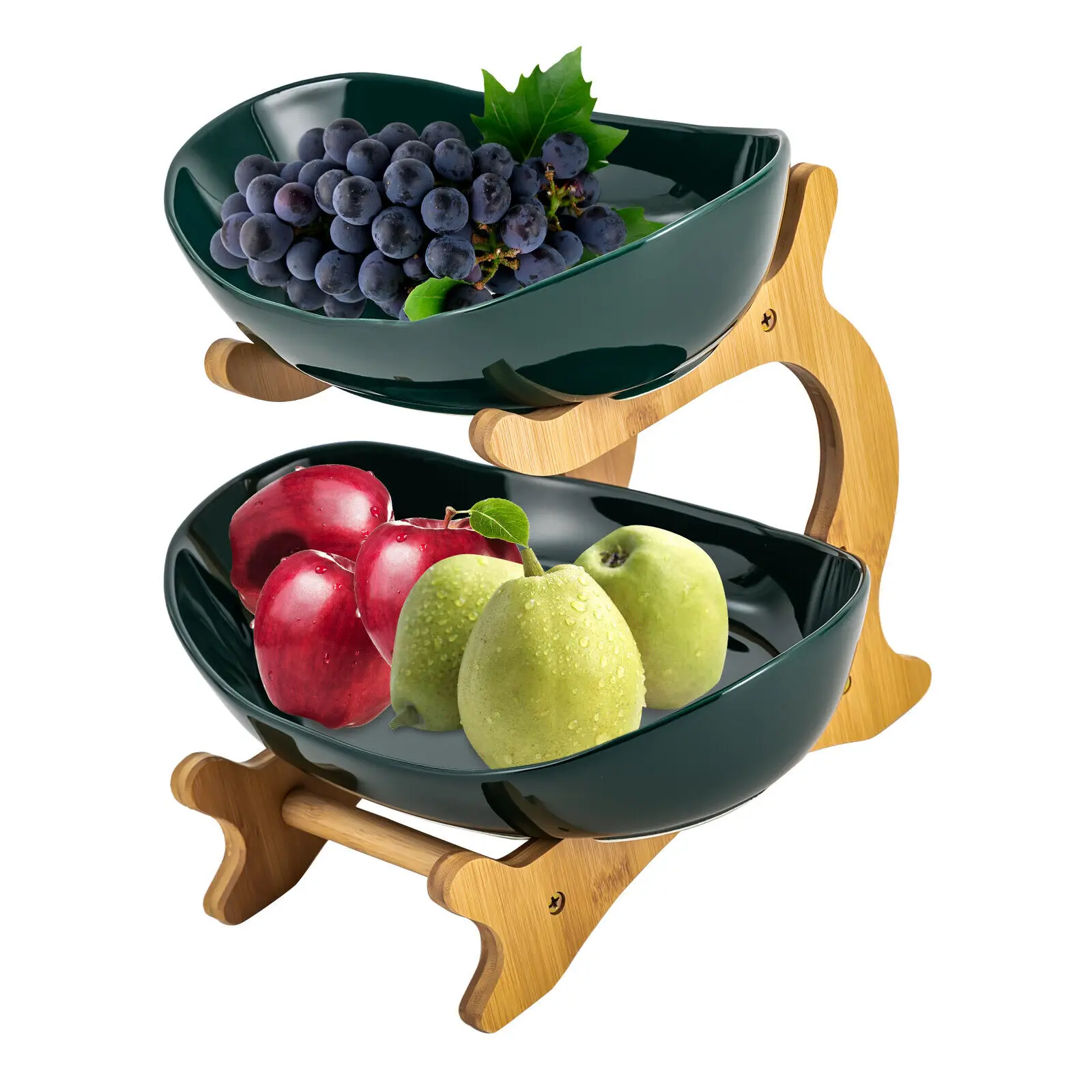 Tempat Keranjang Buah Greencountertop 2 Tingkat Tempat Penyimpanan Mangkuk Dekoratif Keramik