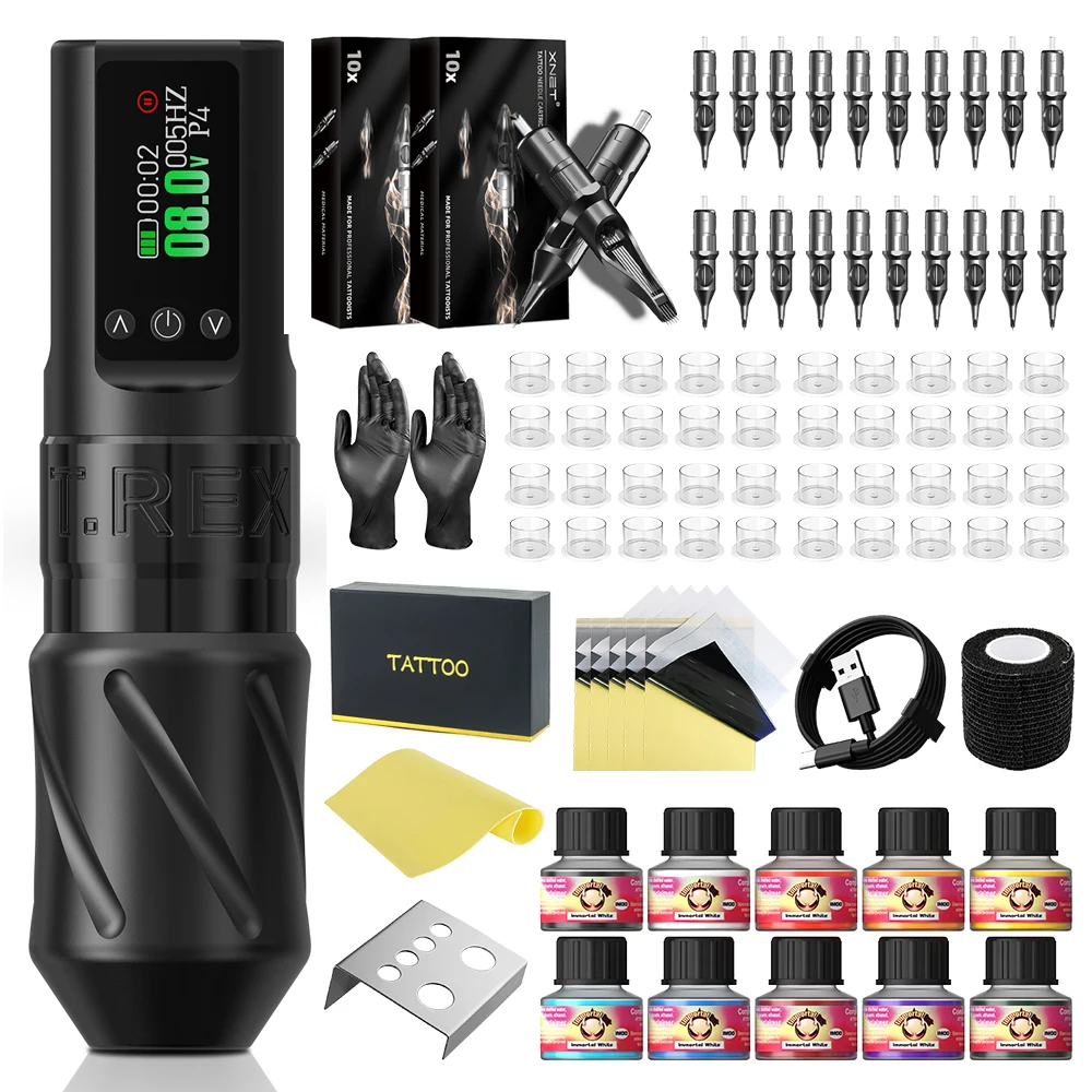 Tattoo Kit T-Rex Wireless Tattoo Machine Kit Rotary Tattoo Pen 3.5mm Stroke Length 1600mA Tattoo Power Supply Tattoo Gun Kit