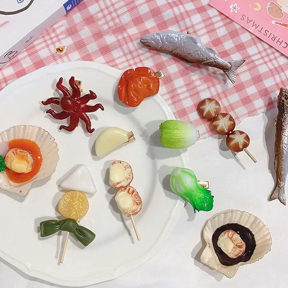 헤어 클립 해산물 꼬치 만화 시뮬레이션 음식 머리핀 가짜 음식 헤어 클립 여성 헤어 액세서리 한국 스타일 머리 장식