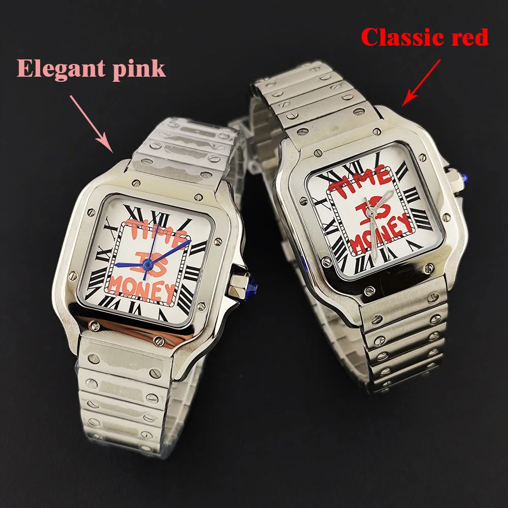 NEW NH05 Watch Time is Money Watch Square Pink Dial ladies' watch Customized Logo Watch Stainless Steel Watch NH05 Movement