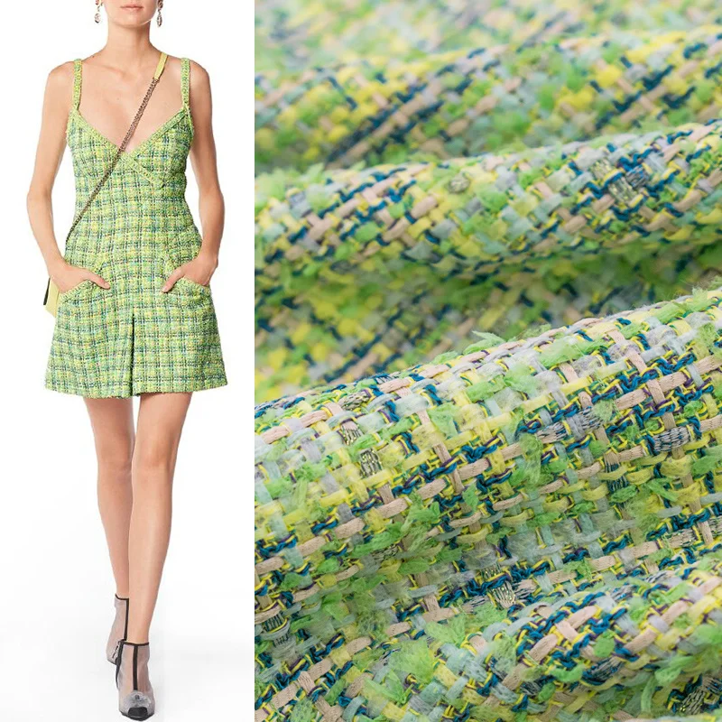 

Grass Green Plaid Weaving Tweed Fabric For Coat Tissus Au MÈTre Telas Por Metro Ткань Для Шитья Tela Sewing Tissu By The Yard