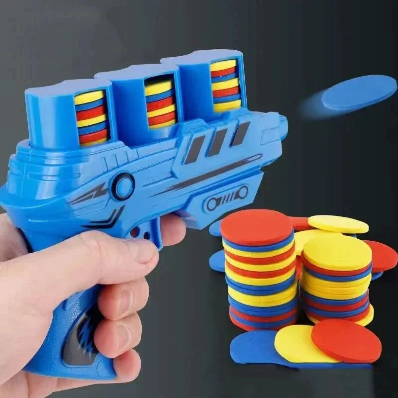 1PC Foam Flying Saucer Guns Ejection Disc Toy with 25 EVA Soft Bullets Toy Gun Kids Summer Outdoor Games Interactive Sport Toys