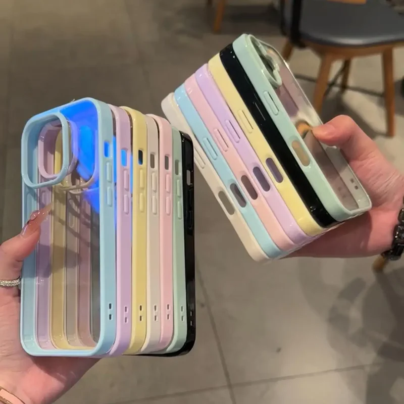 Funda de lujo transparente en colores candy para iPhone 17 16 15 14 13 12 11 Pro Max Plus 16E con borde antigolpes 3