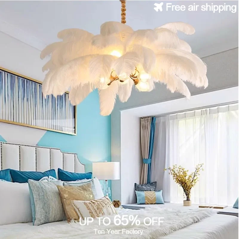 

Scandinavian Designer Flower Feathers LED Modern Chandelier Hanging Light for Bedroom Dining Room and Kitchen Island
