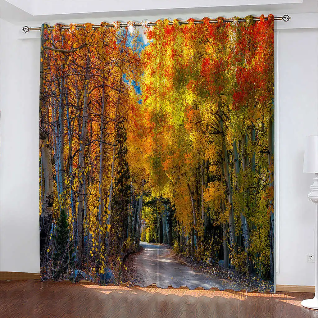 

Highway Landscape Printing Curtains Woven Blackout Curtains Biparting Open Curtains for Living Room Cortinas Elegantes