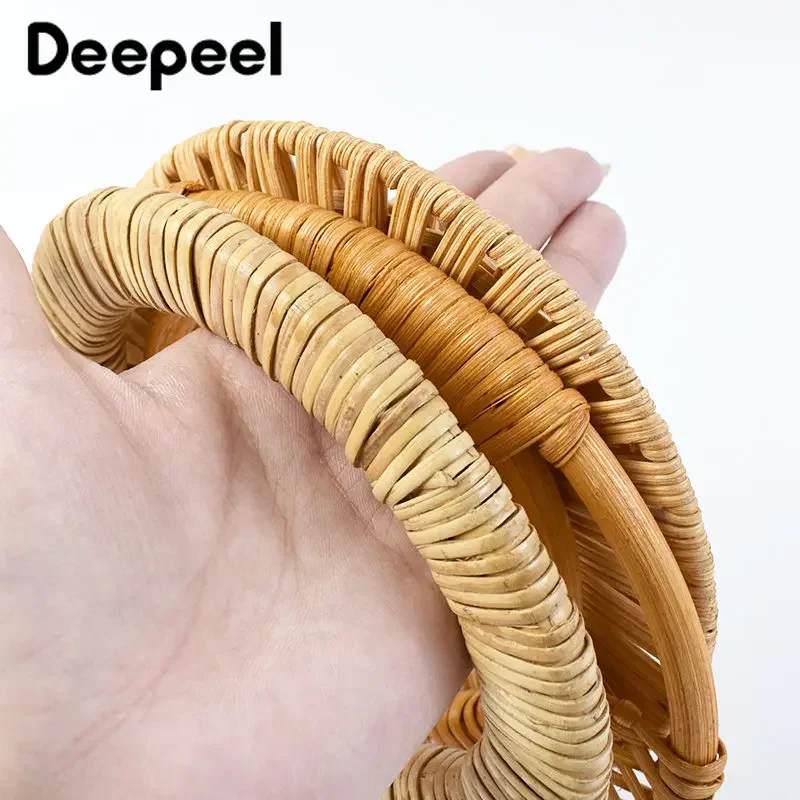 2Pcs Deepeel 15cm Rattan Handle Handmade Bamboo Ring Sewing Brackets Purse Frame Kiss Clasp with Handles Handbag Accessories