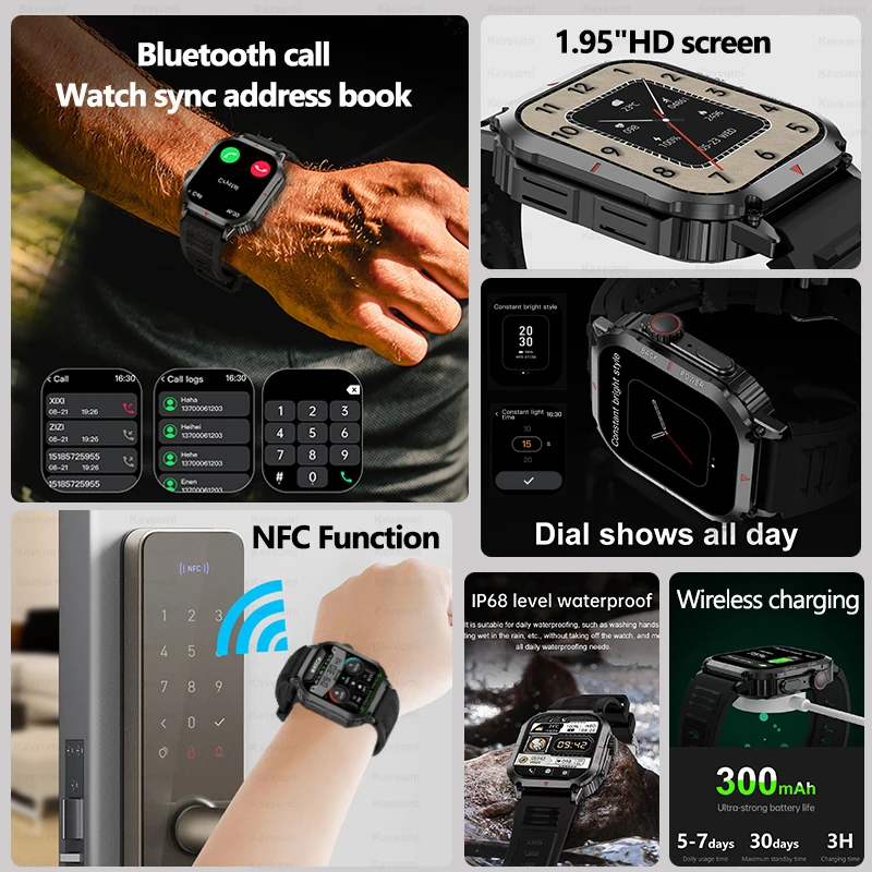 Inteligentny zegarek 2023NFC dla mężczyzn z systemem Android GPS 330*385 HD ekran AMOLED kompas tętno BT Call IP68 wodoodporny Smartwatch nowy