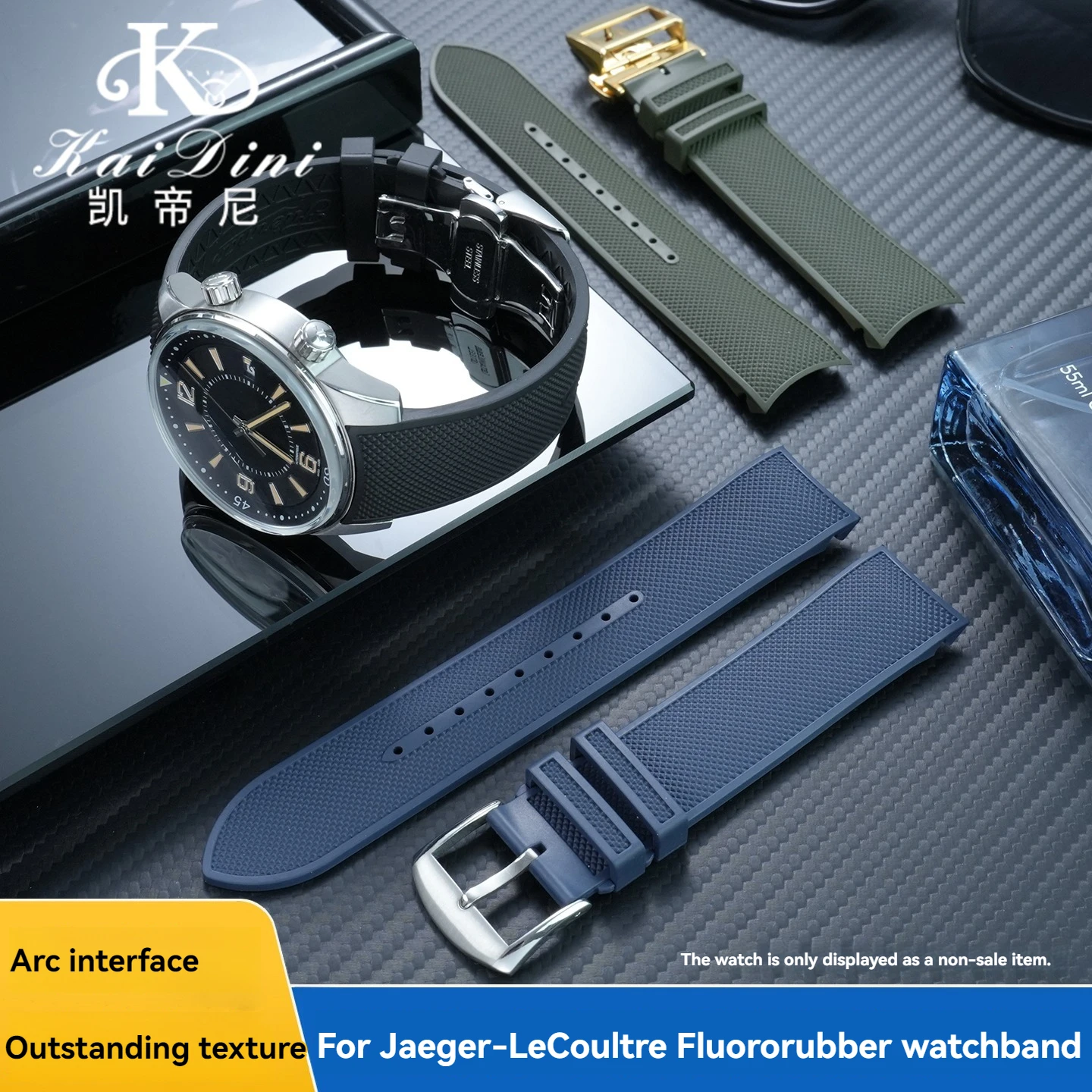 

Ремешок для часов из фторкаучука для Jaeger-LeCoultre Q902843J Q9028181 Q9028471, изогнутый водонепроницаемый мужской ремешок для часов FKM, 21 мм