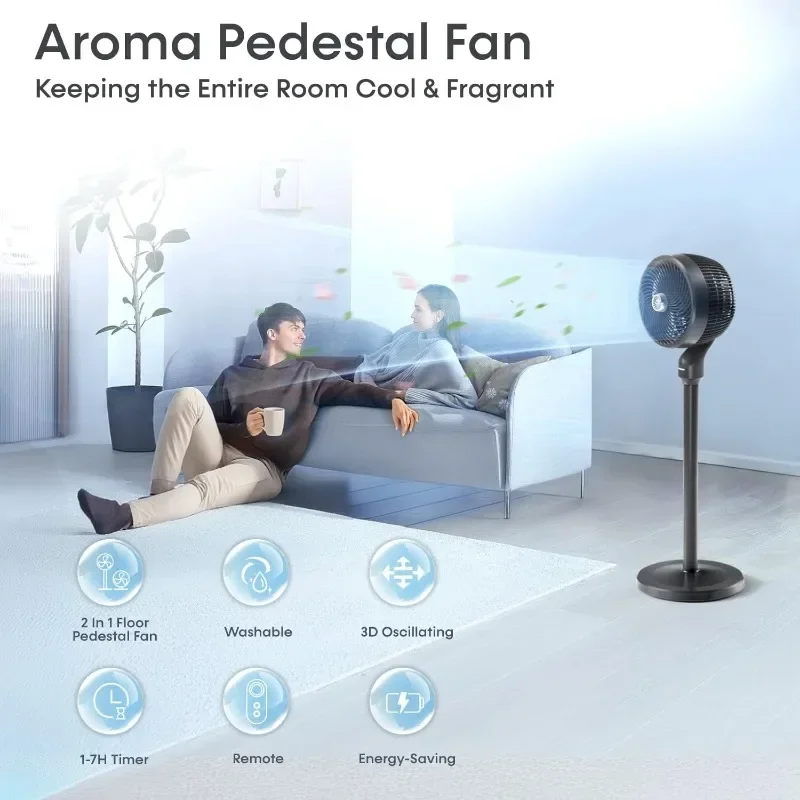 YOKEKON-ventilador de pie con velocidad oscilante de 360 °, ventilador de suelo silencioso, lavable, ventiladores de Pedestal de mesa de dormitorio que soplan frío