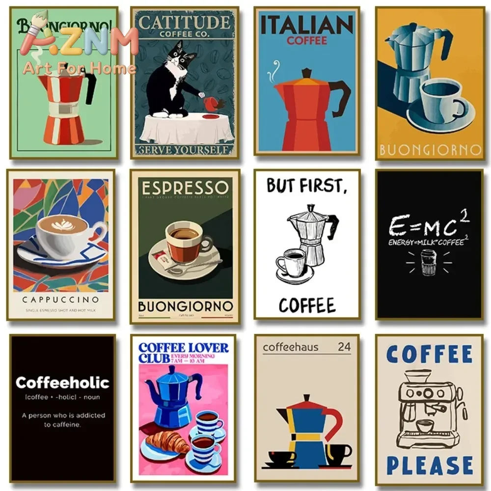 Vintage Coffee Time Coffee Pot  Espresso Coffee Bean Poster Canvas Painting Wall Prints Picture for Cafe Bar Kitchen Home Decor