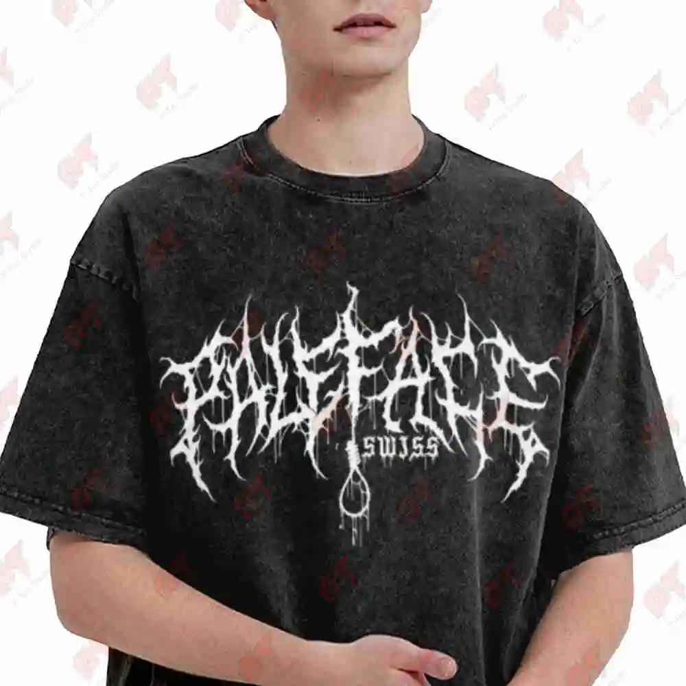 Paleface Swiss Logo Band Vintage Washed Tee Pure Cotton T-Shirt