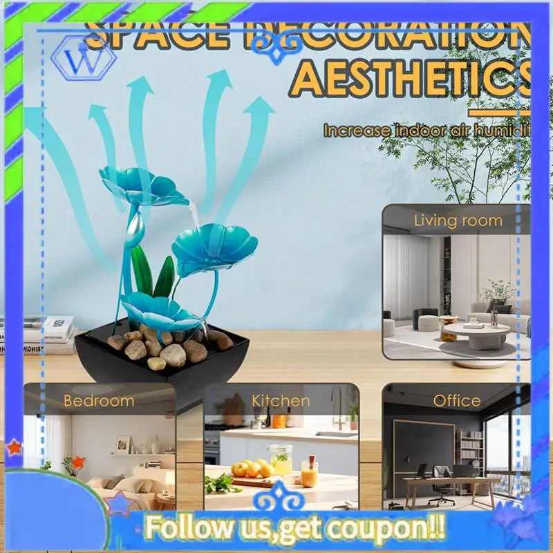 Easy To Use Tabletop Fountain Meditation Water Fountain Flower Mini Waterfall Fountain Decorations Sound Relaxation Lotus Orname