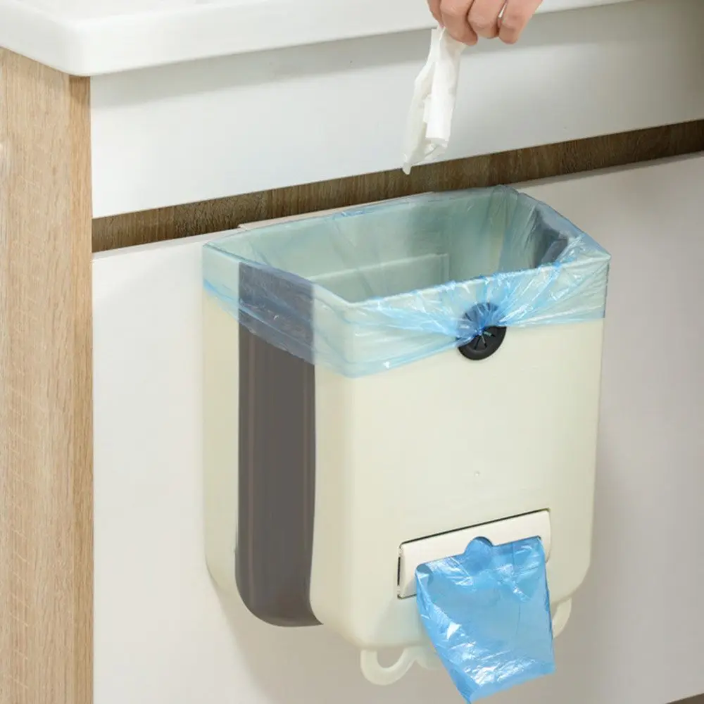 New Foldable Hanging Trash Can Plastic Wide Opening Collapsible Waste Bin Hanging Storage Kitchen Compost Bin Cabinet Door