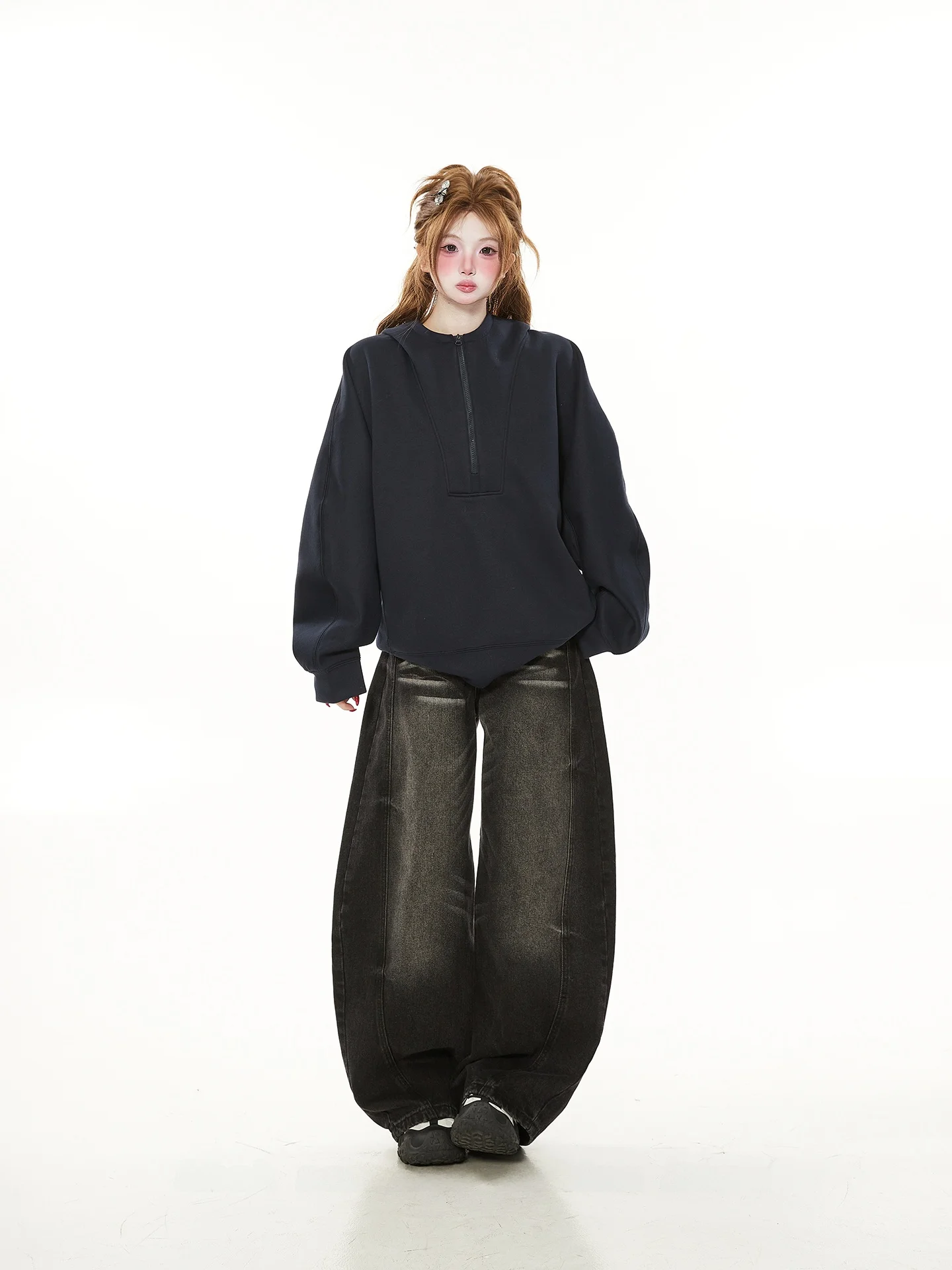 

Повседневная женская толстовка в американском стиле на молнии, тонкая, весенне-осенняя, свободного кроя, с капюшоном, модная, с рукавами «летучая мышь»