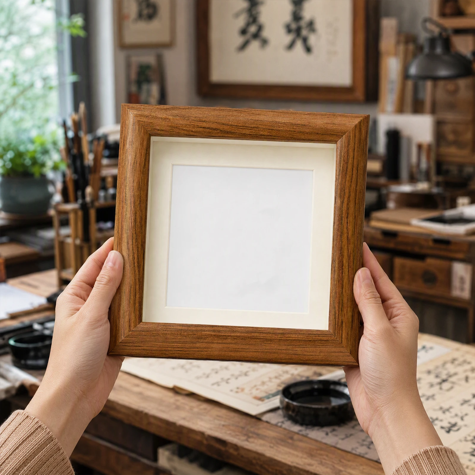 Wood Frame Home Decor Square Foldable Stand Display