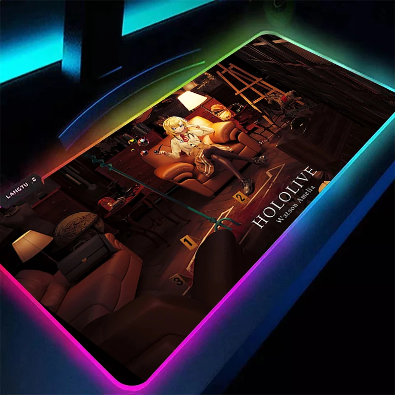 Alfombrilla de ratón Speed Mini LED PC ordenador Kawaii teclado Pad Hololive Watson Amelia alfombrilla de escritorio RGB accesorios para juegos de ordenador portátil alfombrilla de ratón