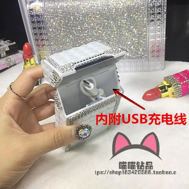 Diamond Shiny Cigarette Case with USB Charging Lighter Suitable for Ordinary 7.6mm Slim Cigarettes 5.2mm