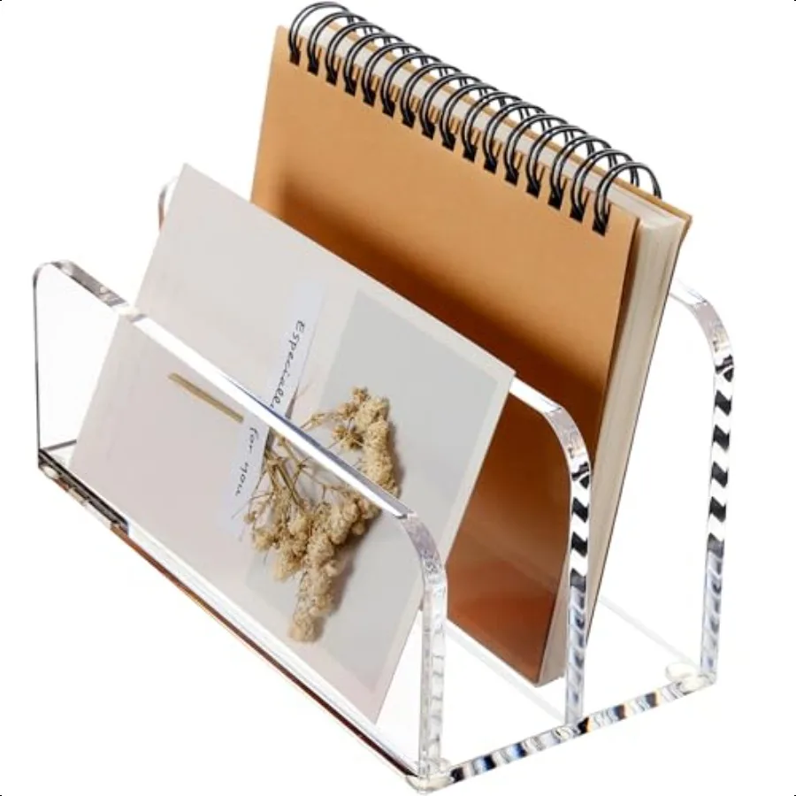 

SANRUI Acrylic Mail Sorter Desktop Organizer Holder 2 Compartments Clear Small File Script Letter Office Document Storage for D