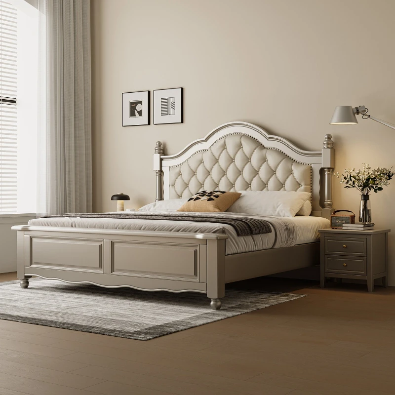 soft bag French bed master bedroom wood 1.8 meters light luxury bed high-end princess camas individuales sleeping set furniture