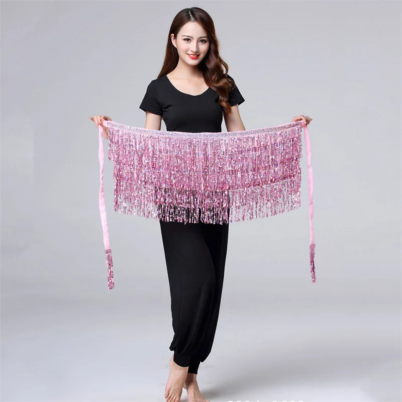 Dance Hip Skirt Sequins Fringe Skirt Tassel Lady Women Belly Dance Hip Scarf Accessories Rave Skirt For Women  Adult Dance Wear