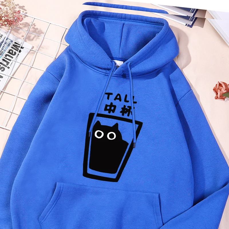 

Tall Black Cat Print Male Hoodies Vintage Creativty Sweatshirts Fashion Oversized Fleece Sportwear Classic Simple Comfy Clothes