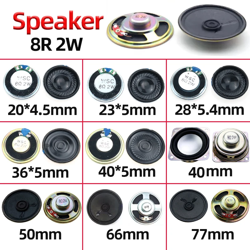 2PCS Ultra-Thin Mini Speaker 8 Ohms 2 Watt   8R 2W  Diameter20mm 40mm 50mm  66mm 77mm Loudspeaker  DIY Modification Loudspeakers