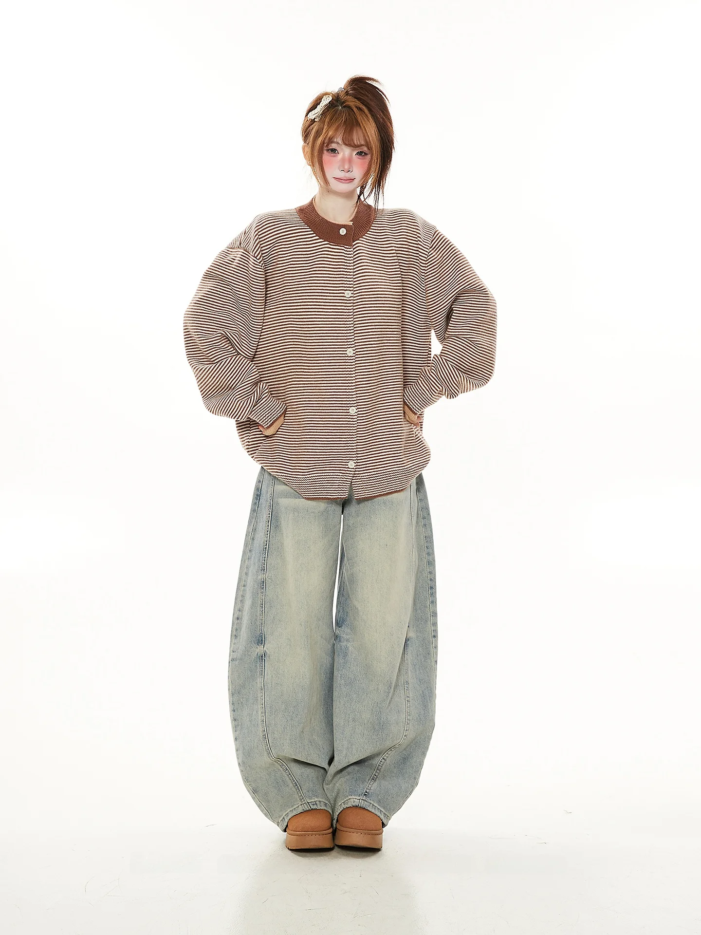 

American Casual High-End Striped Sweater Jaet Women's Spring Autumn Loose Lazy Knitted irt Campus Travel Daily Wear