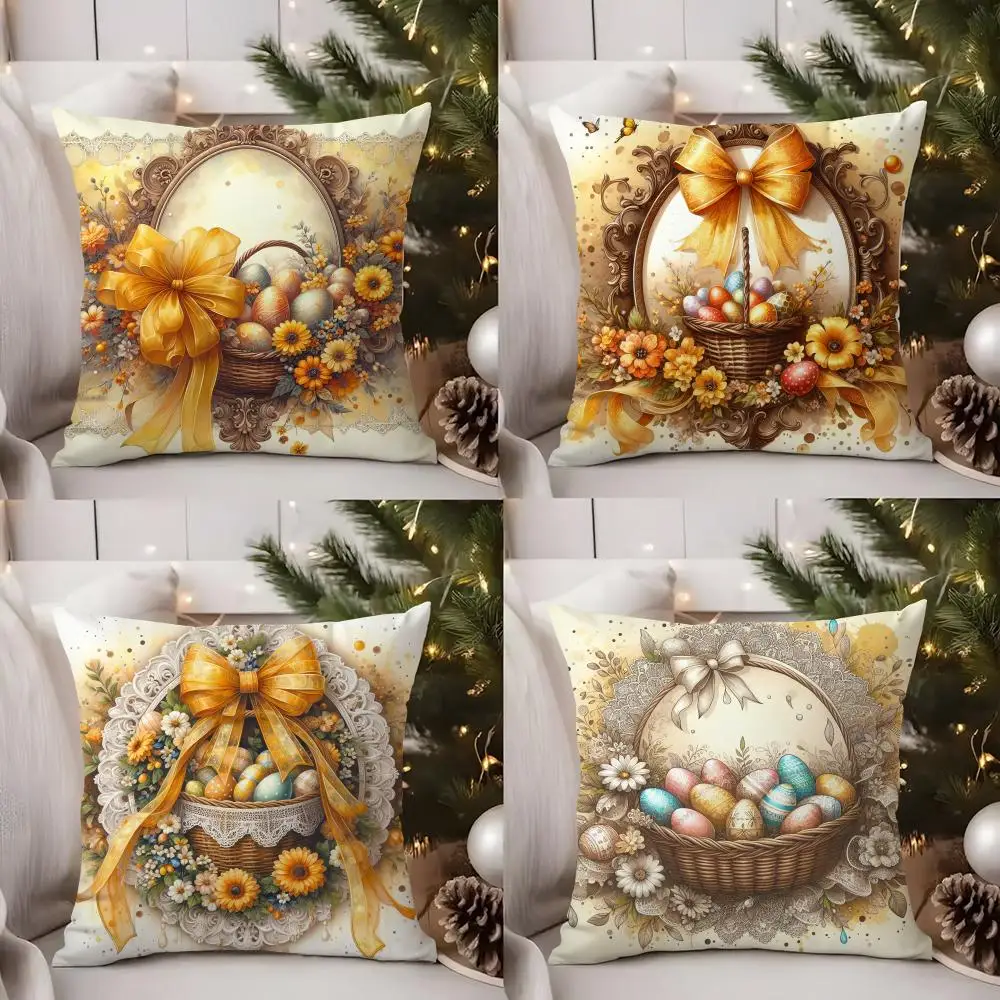 

Easter Luxury Eggs Cushion Cover Short Plush Double-sided Print Square Throw Pillow Covers Sofa Home Cushion Decor