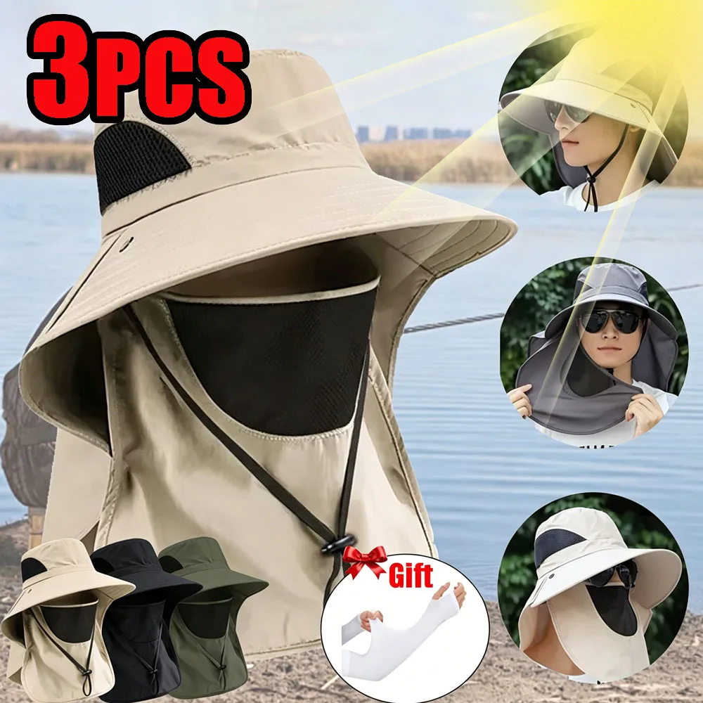 Summer Sun Hats UV Protection Outdoor Hunting Fishing Cap Hiking Visor Bucket Hat Neck Flap Fisherman Hats For Men Women