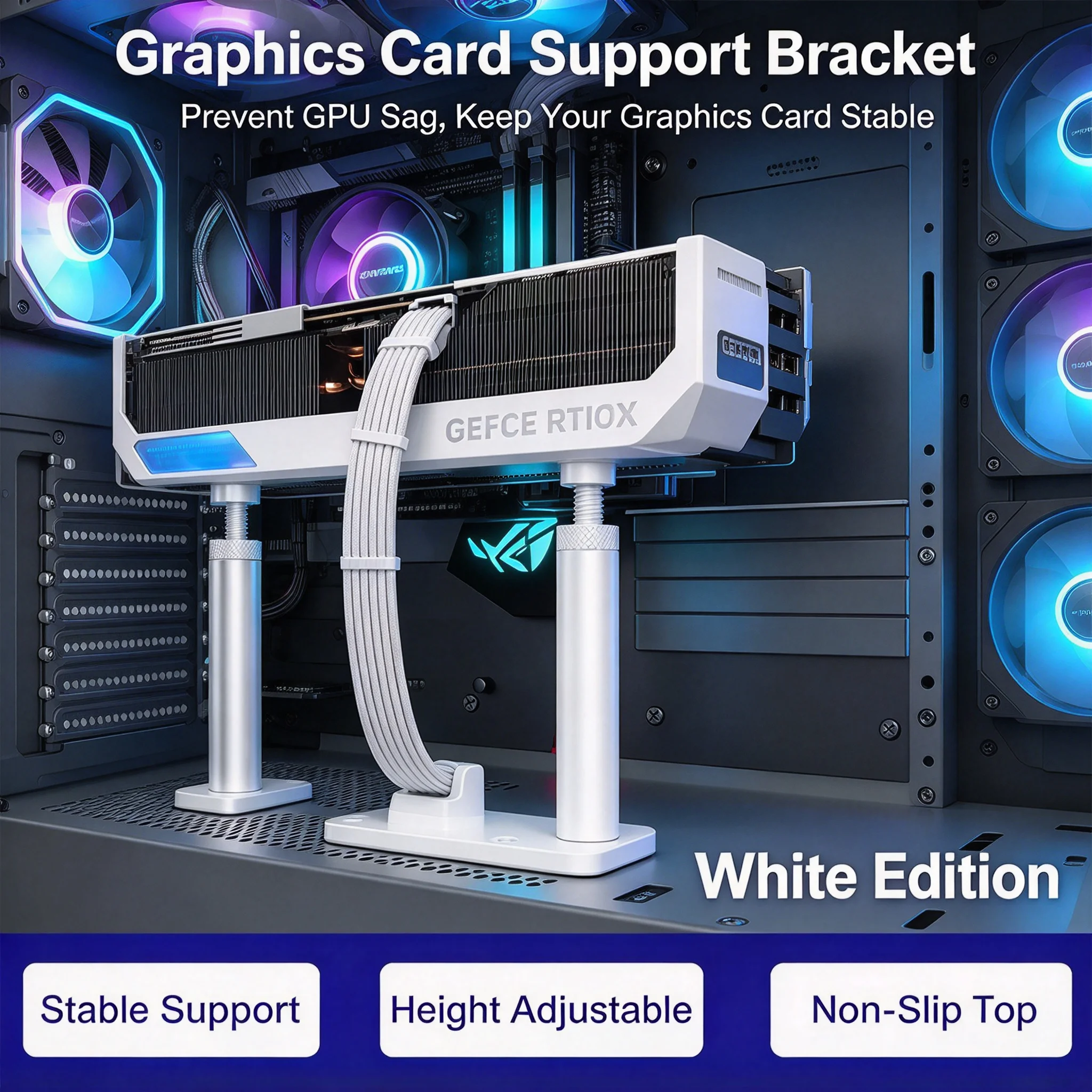 GPUHOLD White Graphics Card GPU Support Bracket Video Card Sag Holder Bracket GPU Holder Anti Sag Stand Aluminum Holder 27-120mm
