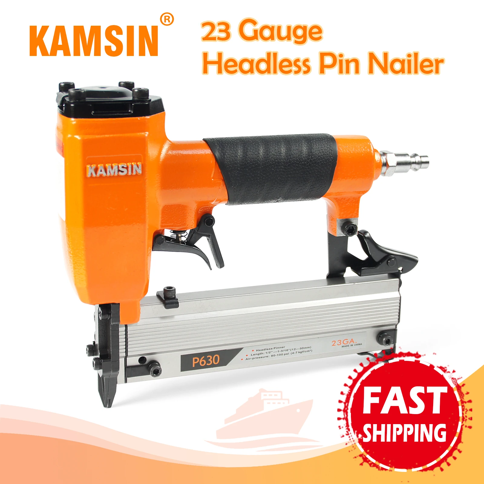 KAMSIN P630 23 Gauge Pneumatic Compact Headless Micro Pin Nailer Gun, Fits 10-30mm Leg Length Nails, for Cabinets, Woodworking