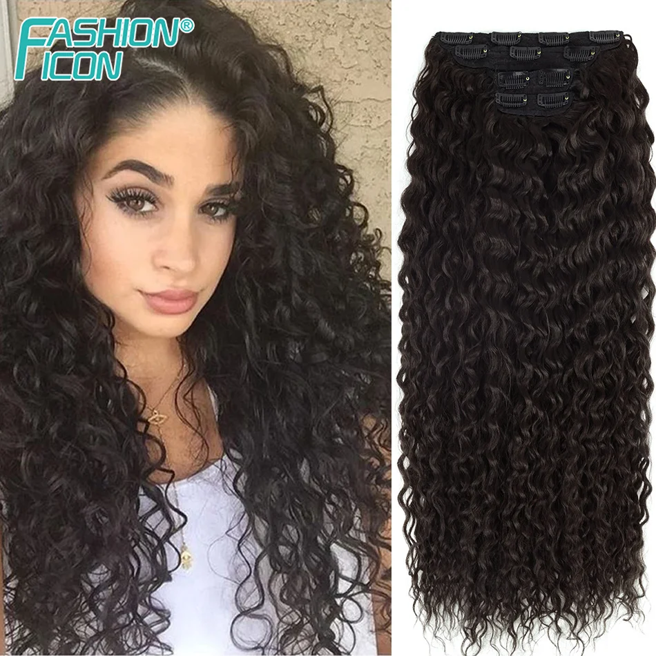 

Synthetic Clip In Hair Extension Water Wave 28inch Long Curly Hair 4Pcs/Set 160g Full Head Fake Hairpiece For Women Daily Use