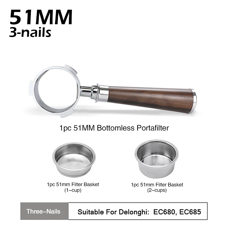 Koffie Bodemloze Filterhouder 51mm Naakt Voor Delonghi EC680 EC685 EC200 Filter Mand Espressomachine Accessoires Barista Gereedschap
