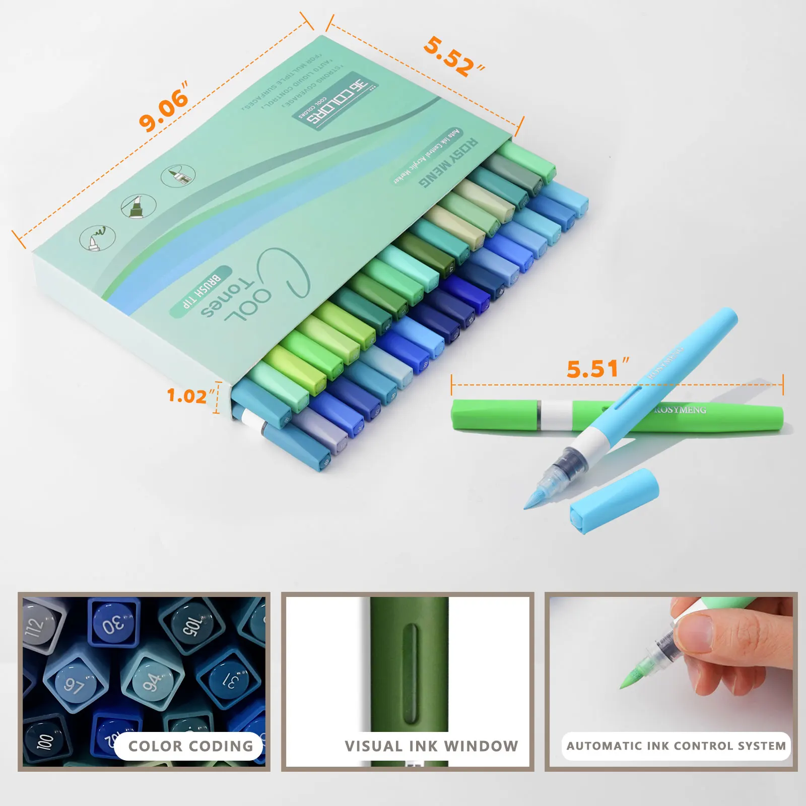 ROSYMENG 36/72 Kleurenset Acryl Vloeibare Inkt Markers Soepele Schrijfervaring Waterdicht Niet-Doordringend Papier Hoge Dekking Zachte Punt