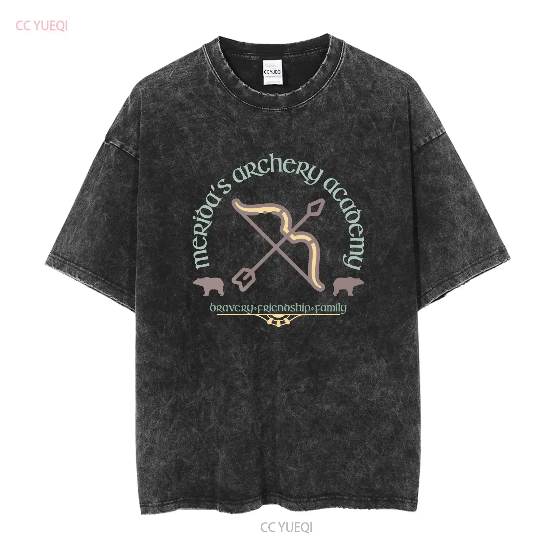 Meridas Archery Academy Light Weight White Jersey T Shirt Brave Inspired Princess Bear Bow and Arrow vintage Washed fashion