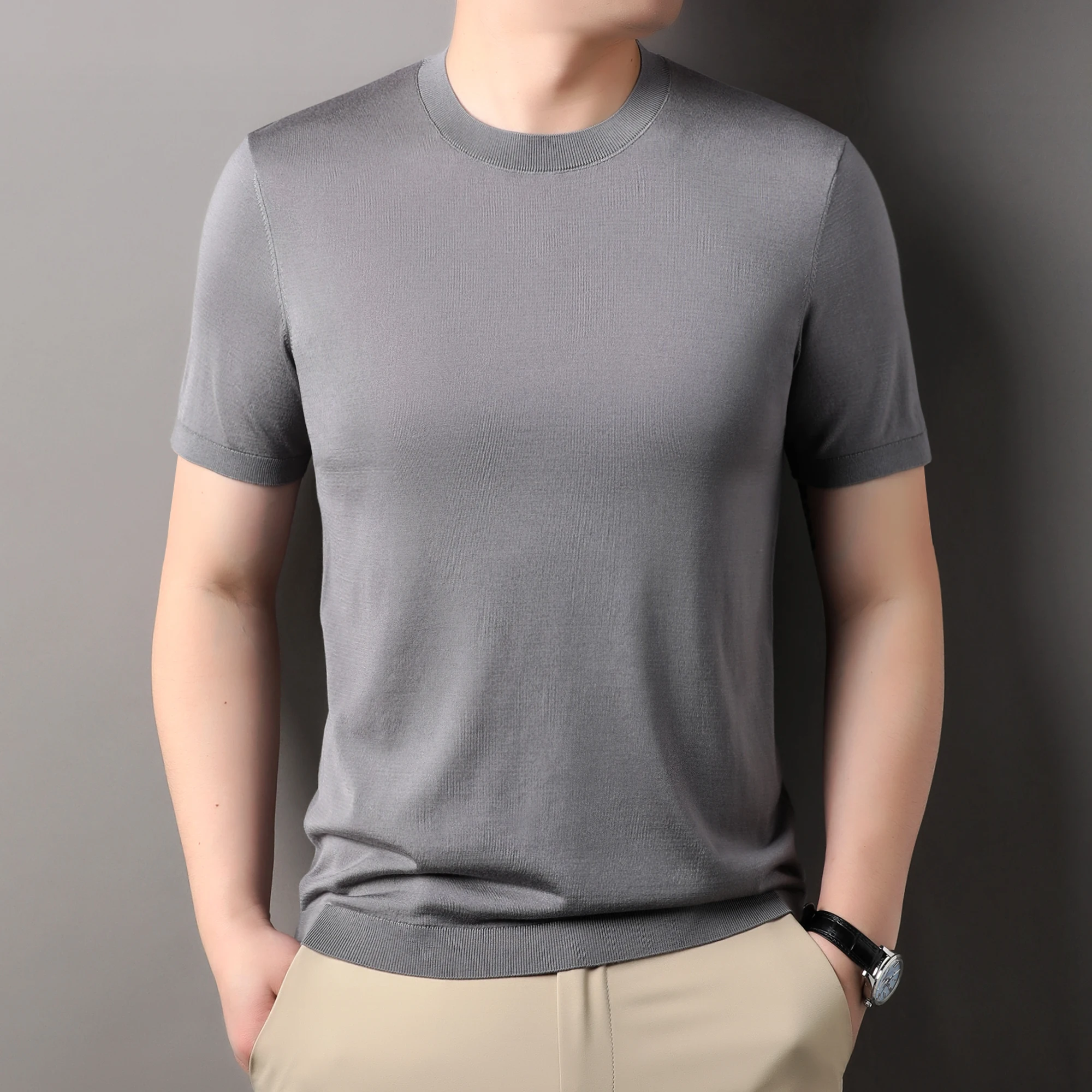 

100% Pure Lyocell Men's Knit Tees 2024 Summer Casual O-Neck Thin Knitwear Male Short Sleeve Soft Knitting T-Shirts