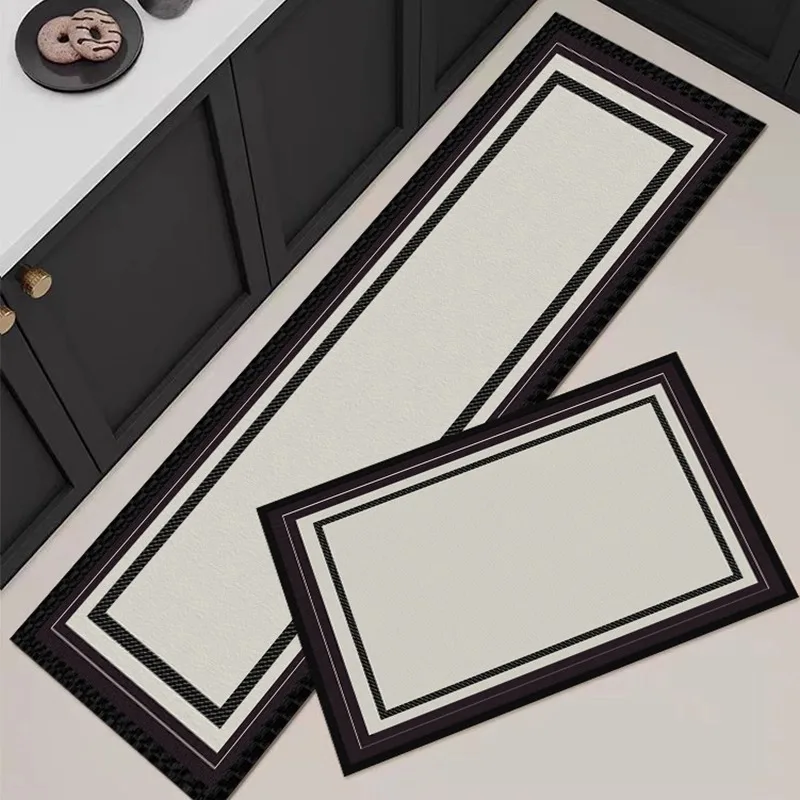 

Kitchen Floor Mat Anti-slip Oil-proof Carpet Pvc Leather Waterproof Foot Mats Black Long Strip Rug Modern Style Home Decor Rugs
